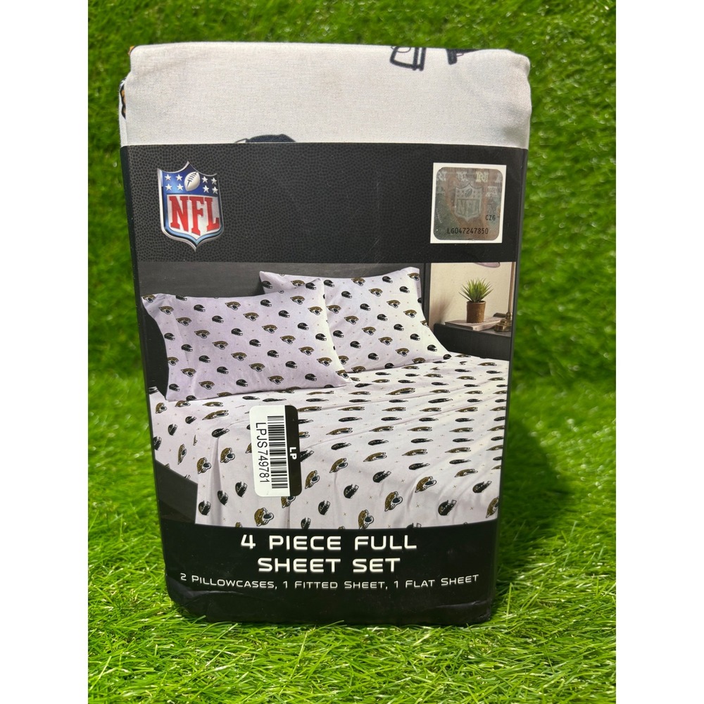 NFL Jacksonville Jaguars Full Sheet Set 4 Piece Bedding White Pegasus Sports NEW